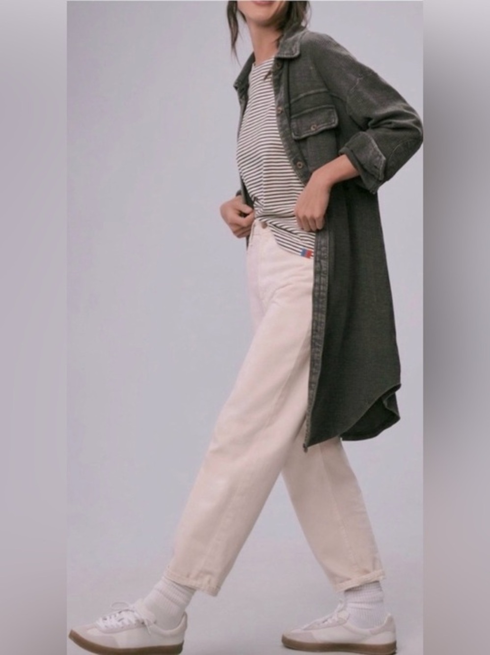 Anthropologie Pilcro Duster Shacket Vintage Grey Wash Ribbed Size XS